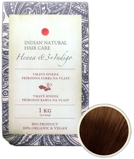 Henna & 3xIndigo 1kg – tmavo hnedá farba na vlasy Indian Natural Hair Care