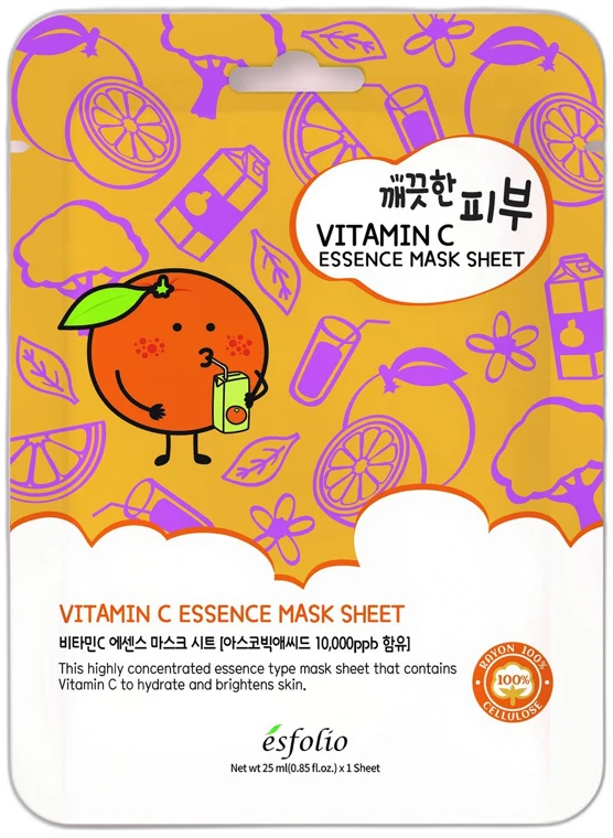 ESFOLIO Rozjasňujúca maska ​​s vitamínom C Pure Skin Vitamin C Essence Mask Sheet (25 ml / 1 ks)