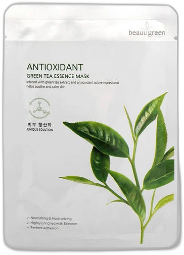 BeauuGreen Maska ​​s extraktom zo zeleného čaju Premium Green Tea Essence Mask (23 g / 1 ks)