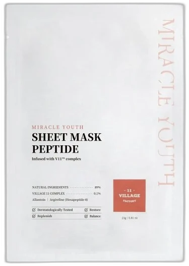Village 11 Factory Látková maska ​​na tvár s peptidmi Miracle Youth Sheet Mask Peptide