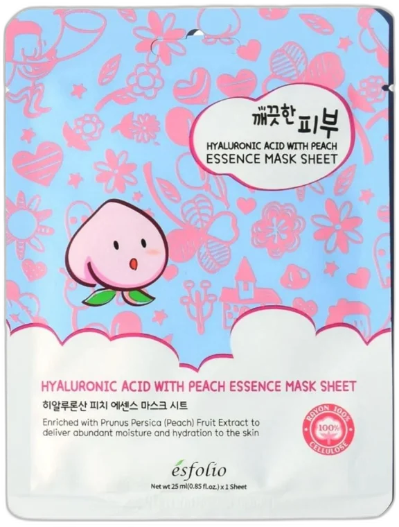 Esfolio Pleťová maska ​​s kyselinou hyalurónovou a broskyňovou esenciou Pure Skin Hyaluronic Acid With Peach Essence Mask Sheet