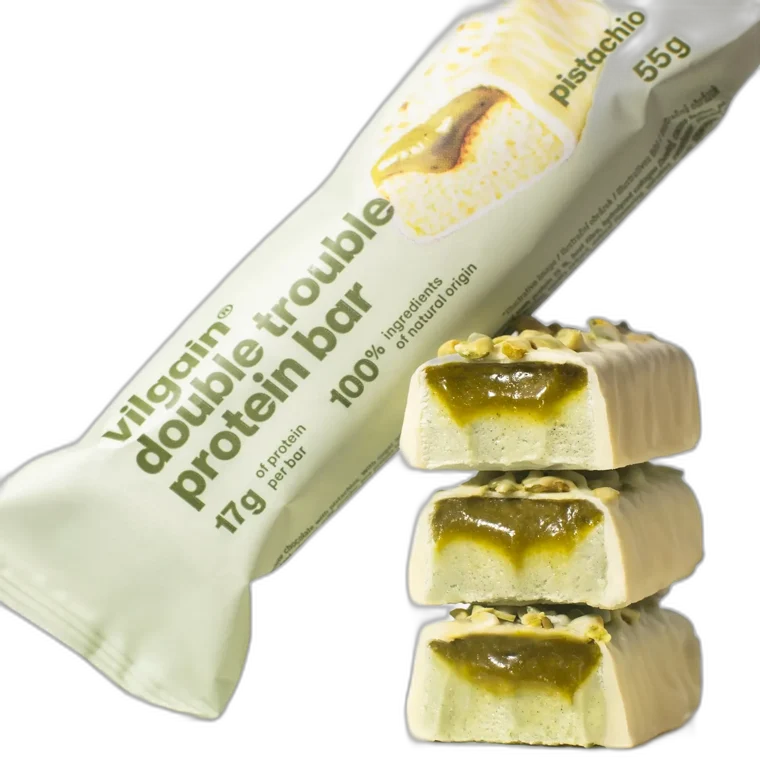 Double Trouble Protein Bar ⁠–⁠ dvojvrstvová oriešková tyčinka  – Pistácia VILGAIN