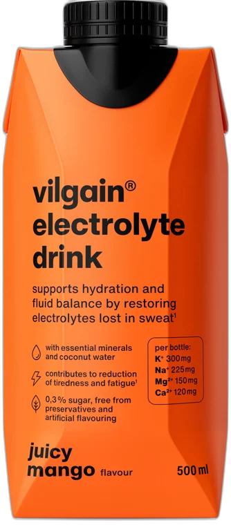 Electrolyte Drink ⁠–⁠ Osviežujúci nápoj s elektrolytmi ŠŤAVNATÉ MANGO VILGAIN 500ml