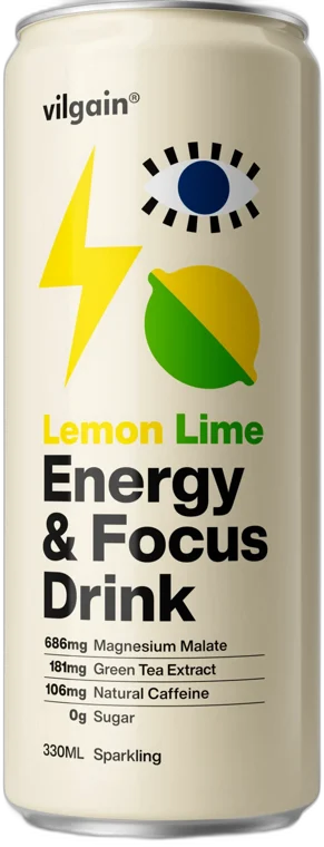 Energy & Focus Drink ⁠–⁠ Citrón a limetka ⁠–⁠ osviežujúci energetický perlivý nápoj VILGAIN 330ml