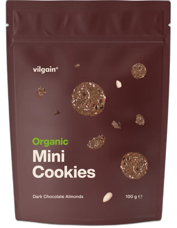 Mini Cookies BIO ⁠–⁠ ovsené sušienky MANDLE S HORKOU ČOKOLÁDOU 100g VILGAIN