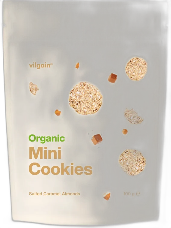 Mini Cookies BIO ⁠–⁠ ovsené sušienky SLANÝ KARAMEL S MANDĽAMI 100g VILGAIN