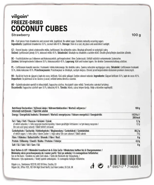 Coconut Cubes ⁠–⁠ chrumkavé ovocie sušené mrazom JAHODA 100g VILGAIN