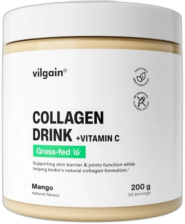 Grass-fed Collagen Drink + Vitamín C ⁠–⁠ svieži instantný nápoj MANGO 200g VILGAIN