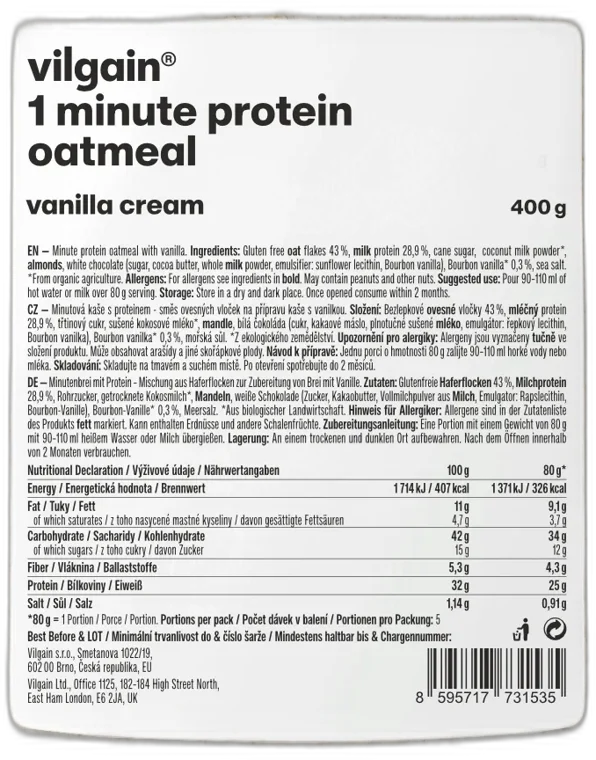 Minútová proteínová kaša ⁠–⁠ Vanilkový krém 400g VILGAIN