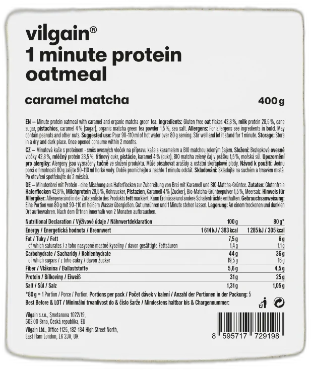 Minútová proteínová kaša ⁠–⁠ Karamel a matcha 400g VILGAIN