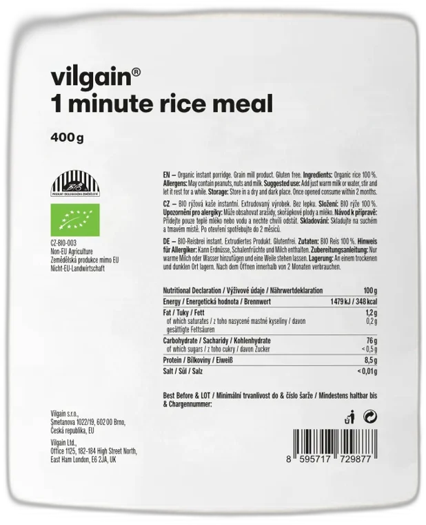 Minútová ryžová kaša BIO ⁠–⁠ 400g VILGAIN