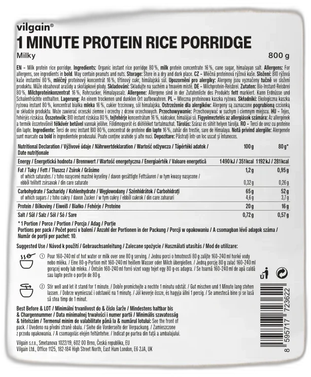 Minútová proteínová ryžová kaša ⁠–⁠ Mliečna ryža 800g VILGAIN