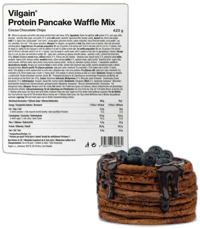 Protein Pancake & Waffle Mix ⁠–⁠ Kakao s kúskami čokolády 420g VILGAIN