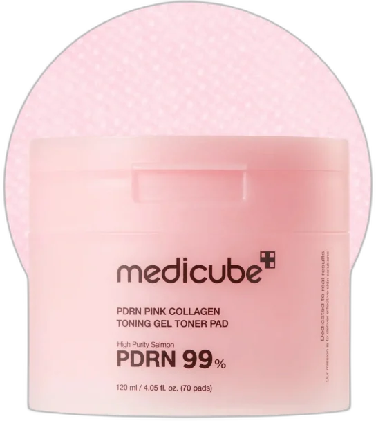 Medicube Kolagénové tonerové tampóny na tvár s polynukleotidmi PDRN Pink Collagen Toning Gel Toner Pad